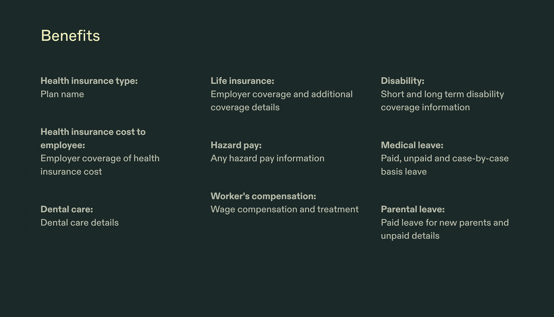 Job Offer Package - Benefits