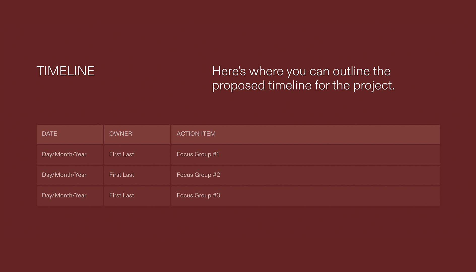 User Research Plan - Timeline